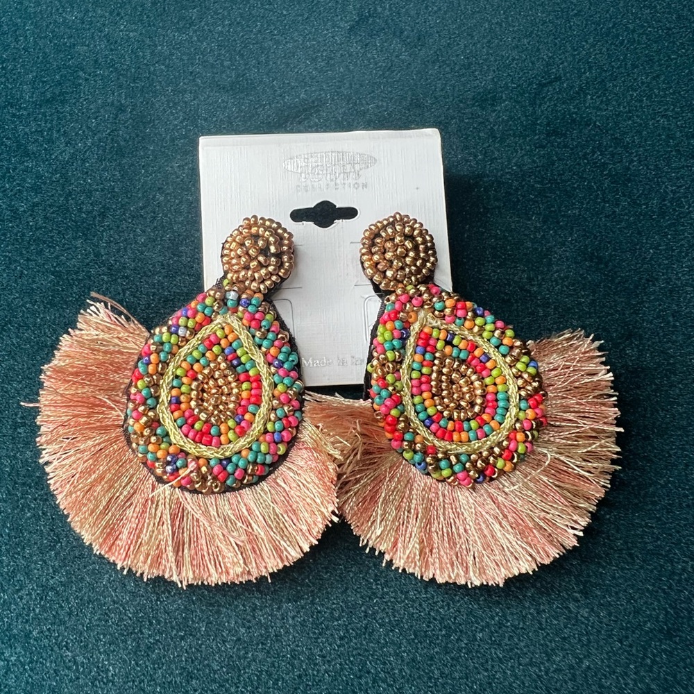 COPY - Boutique earrings beaded multi color earrings with peachy cream tassel